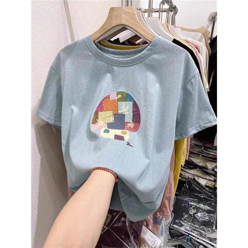 美式复古宽松显瘦oversize短袖T恤女大码女装胖mm200斤雪花棉