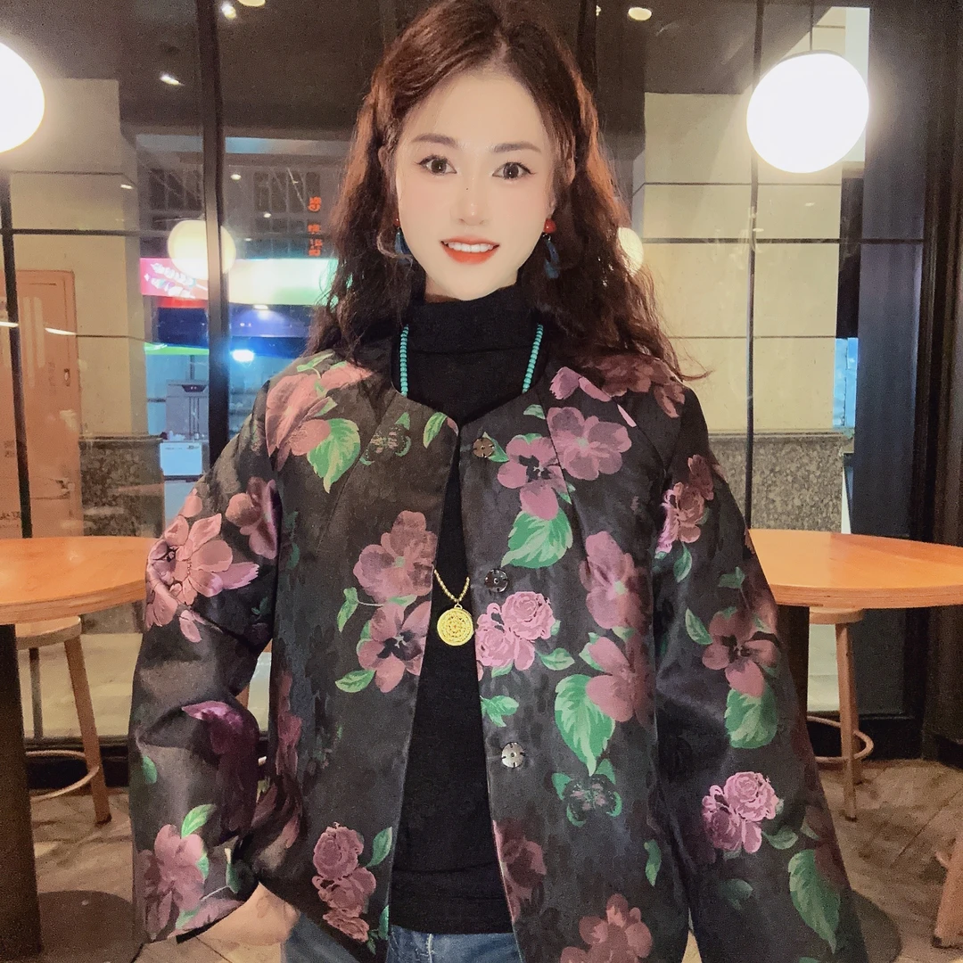 【紫荆 棉服】新中式气质复古圆领常规款插肩袖长袖常规款上衣FY
