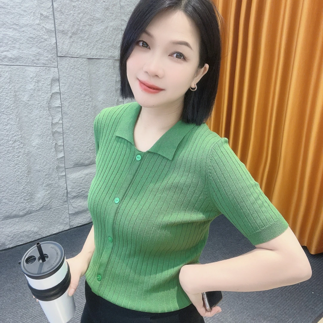5033微胖夏季新款【大米家专属】POLO领假开衫翻领短袖薄款针织衫潮