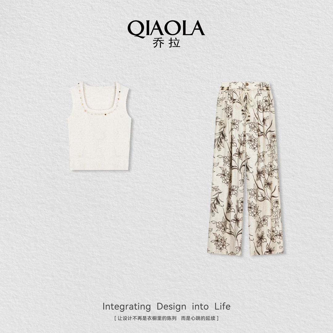 QIAOLA/乔拉【大漠之花】夏新款正肩短袖显瘦百搭裤子时尚套装预售