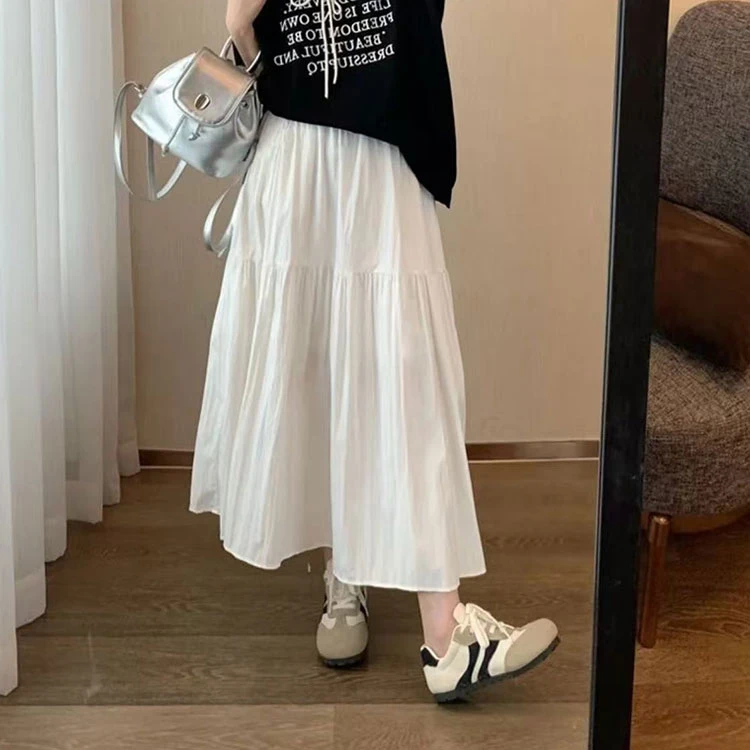 【夏央旗舰店】2025夏100%全棉纯色半身裙女松紧腰长裙6630-3