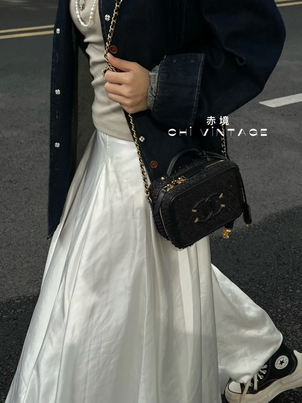 95新 Chanel/香奈儿 6912 黑色菱格纹相机包斜挎包小号18-19