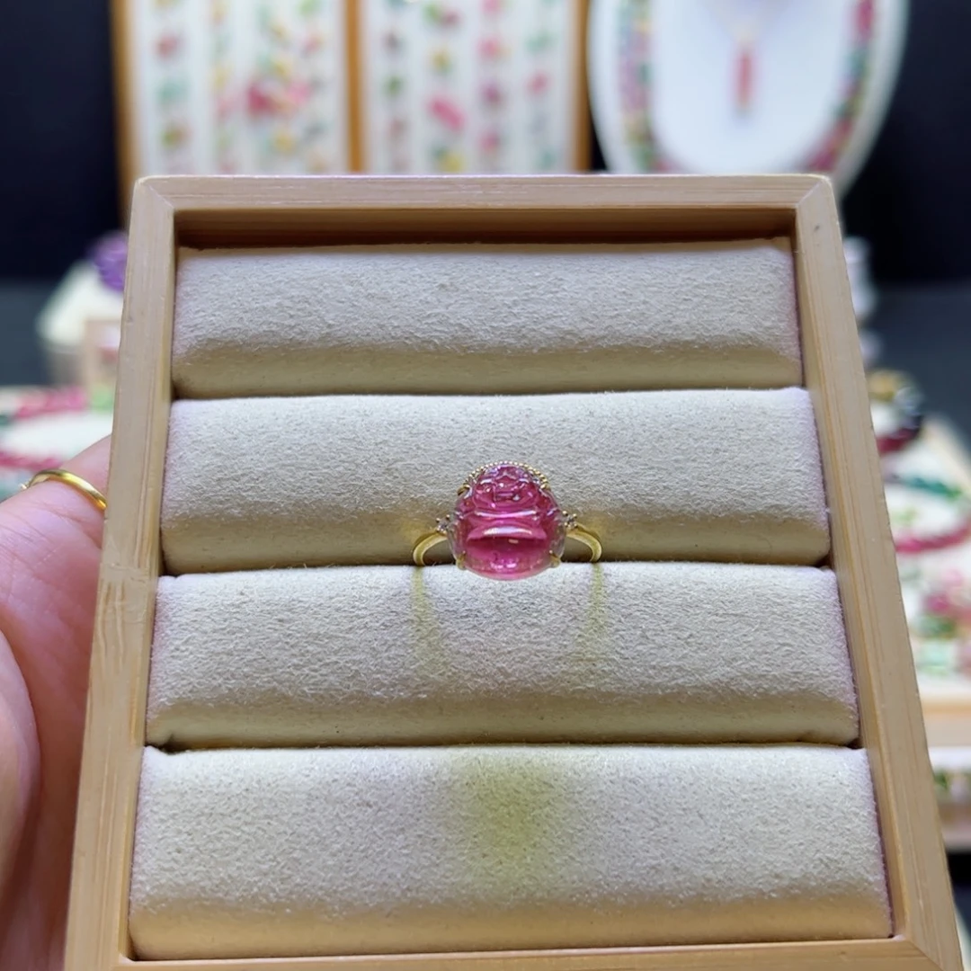 毛***毛碧玺戒指未镶嵌佛公戒指