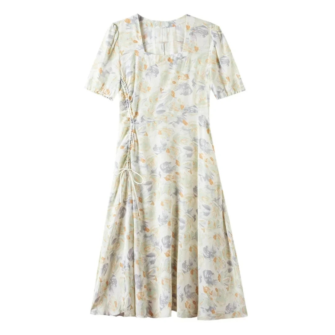 【100%桑蚕丝】女式新款小碎花连衣裙  3323