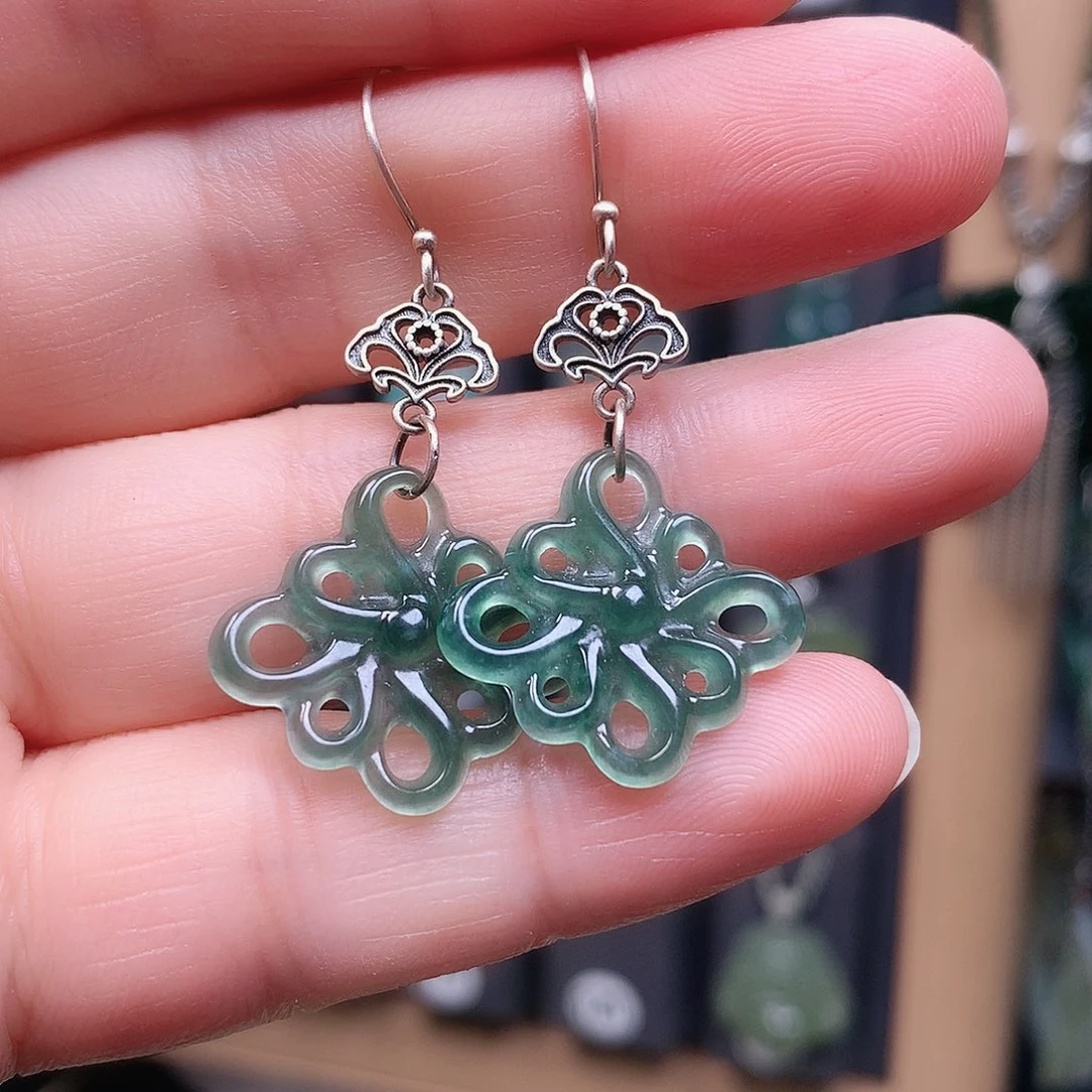 翡翠银S925镶嵌耳饰