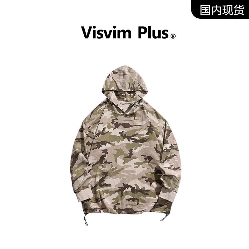 【品牌现货撤柜】VISVIM PLUS复古做旧连帽长袖T恤男春秋季迷彩上衣