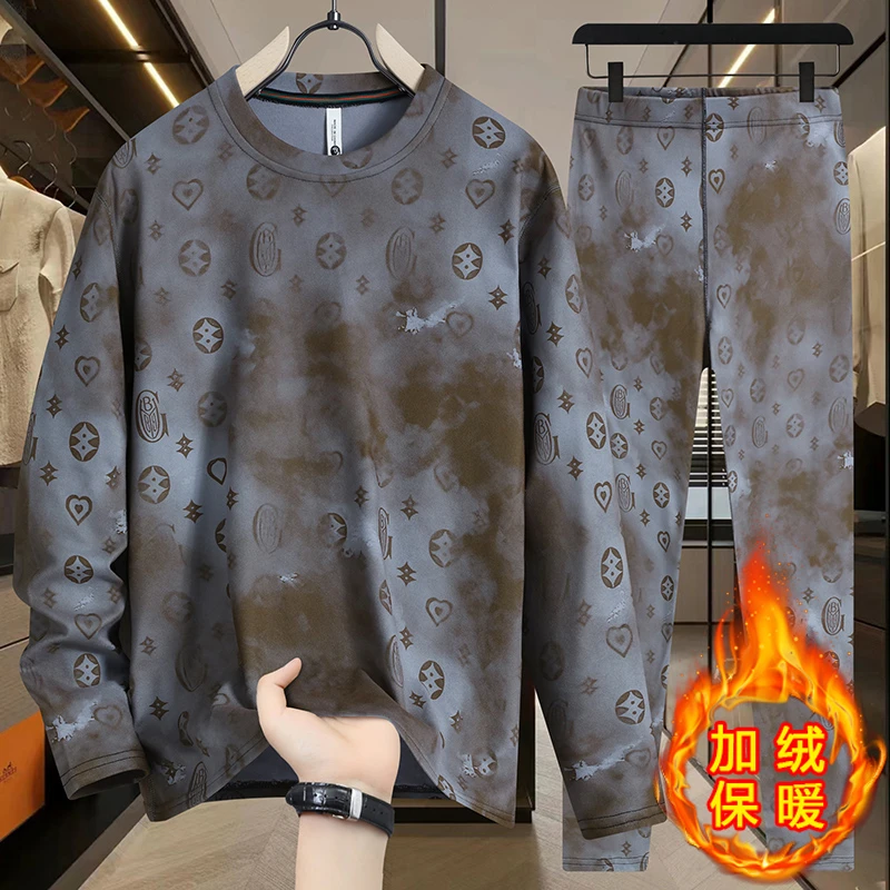 2025新款男士保暖内衣套装秋冬季加绒加厚打底衫秋衣秋裤两件套男