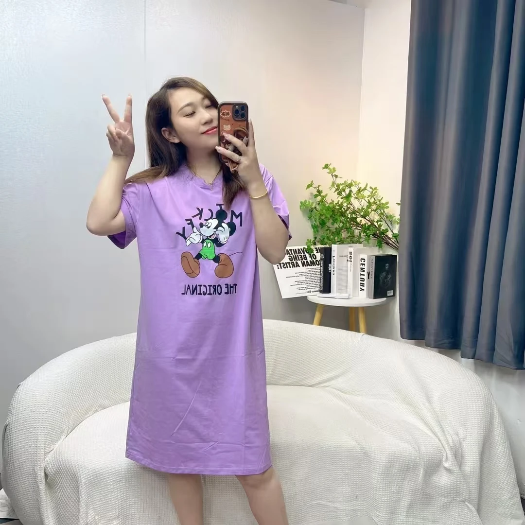 芬亿402夏季冰瓷爽棉时尚宽松睡裙中长款