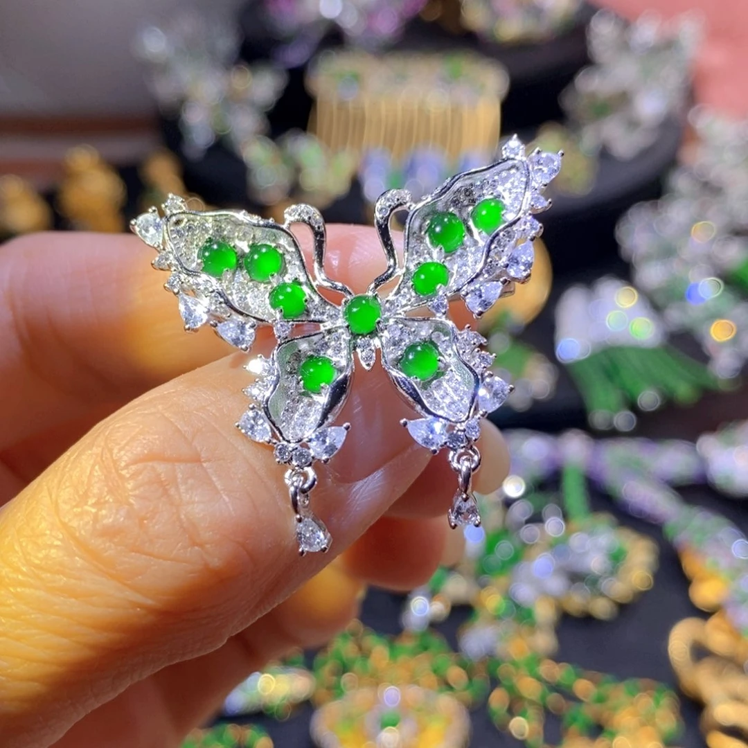 吊坠(不含链)银S925镶嵌翡翠