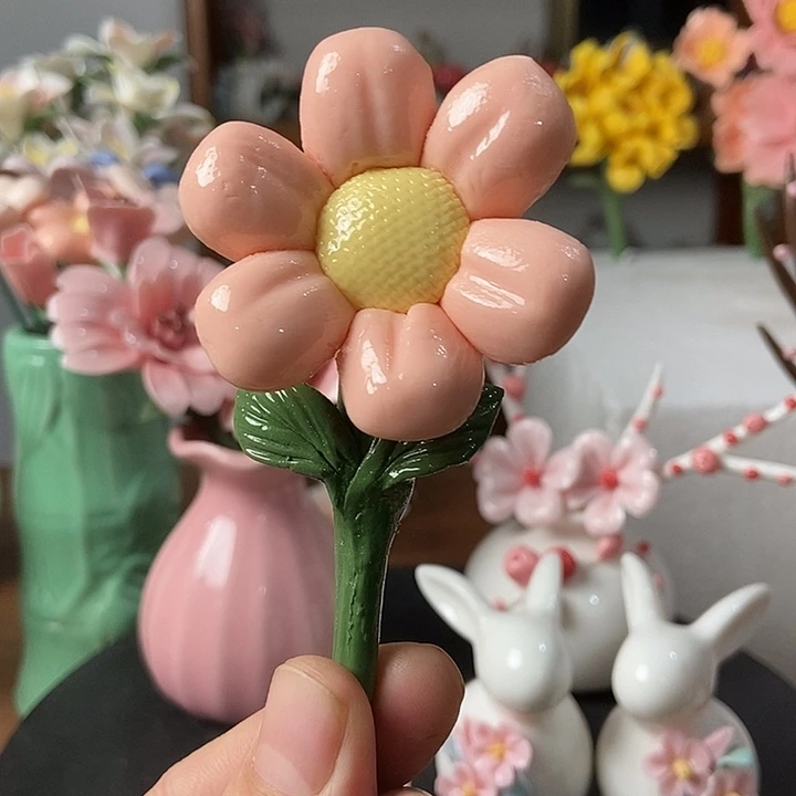 瓷片纯手工陶瓷花摆件