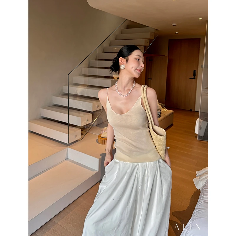 阿琳ALIN【月纱】夏季针织吊带背心无袖内搭打底外穿上衣女AL5FZB10