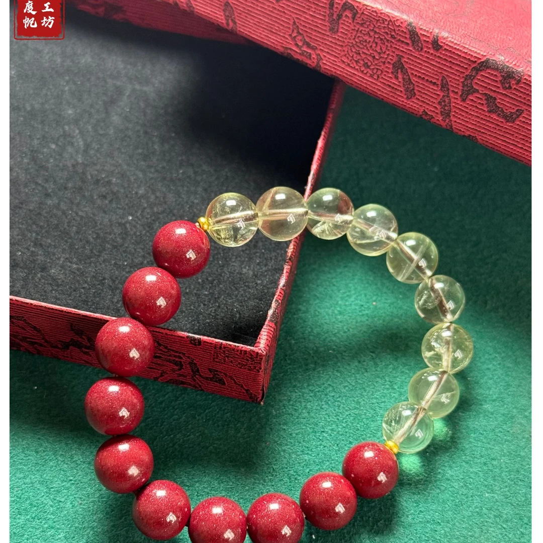 含辰砂工艺品天然黄水晶朱砂男女款单圈紫金砂原创复古手串10mm