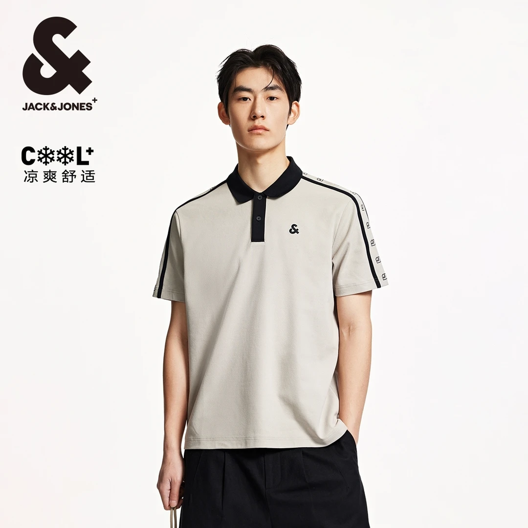 【凉感】杰克琼斯夏季新款商务通勤刺绣撞色polo休闲翻领短袖上衣