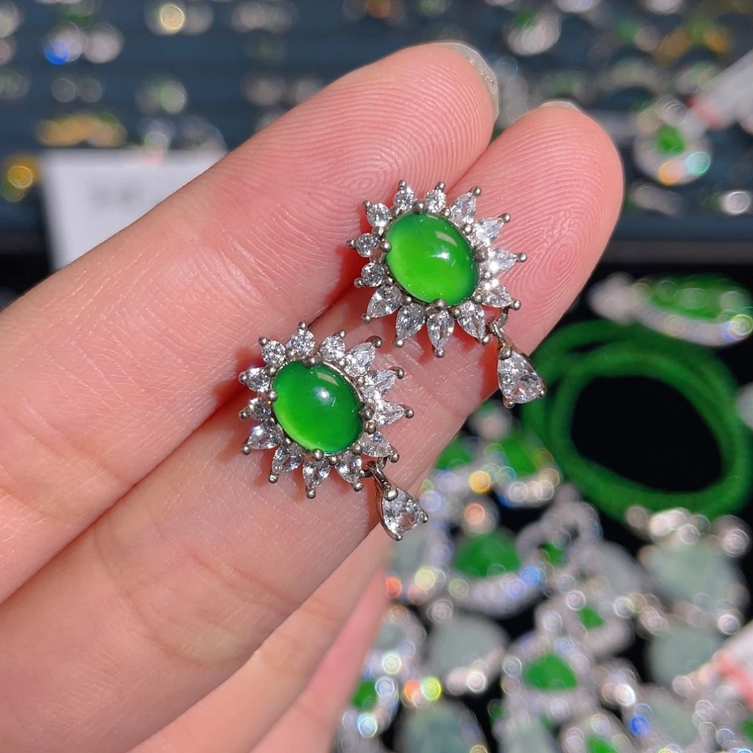 银S925镶嵌翡翠耳饰