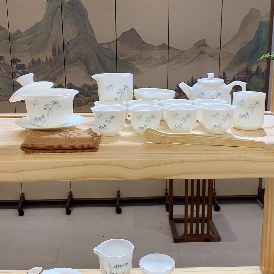 【墨城】羊脂玉瓷高山流水16头