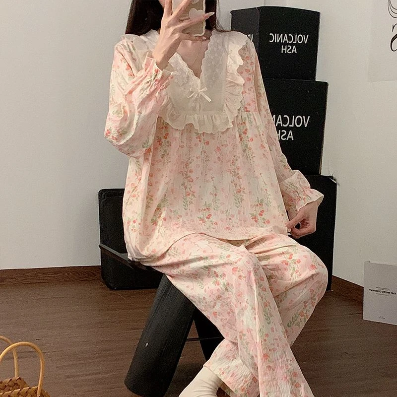 春秋季睡衣女款长袖甜美少女风新款薄款秋天套装网红爆款家居服