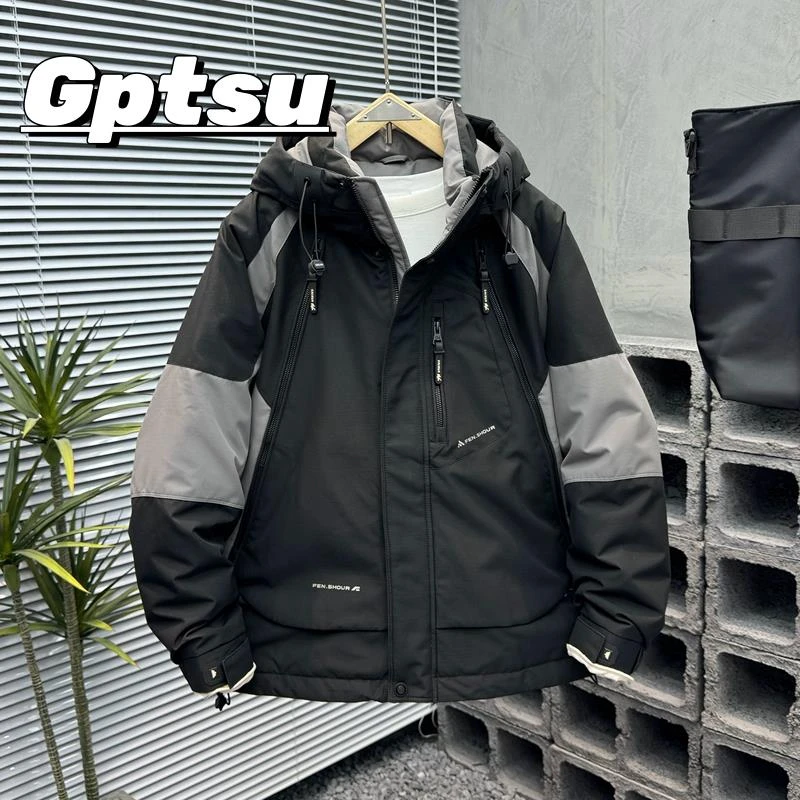 GPTSu冬季冲锋衣保暖羽绒服潮牌加厚防风工装羽绒衣白鸭绒外套男