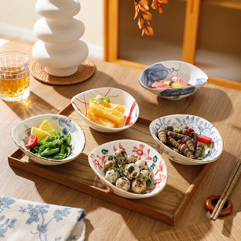 舍里前菜碟凉菜碟浅口碗陶瓷盘子餐厅小菜碟复古手绘餐具异形果盘