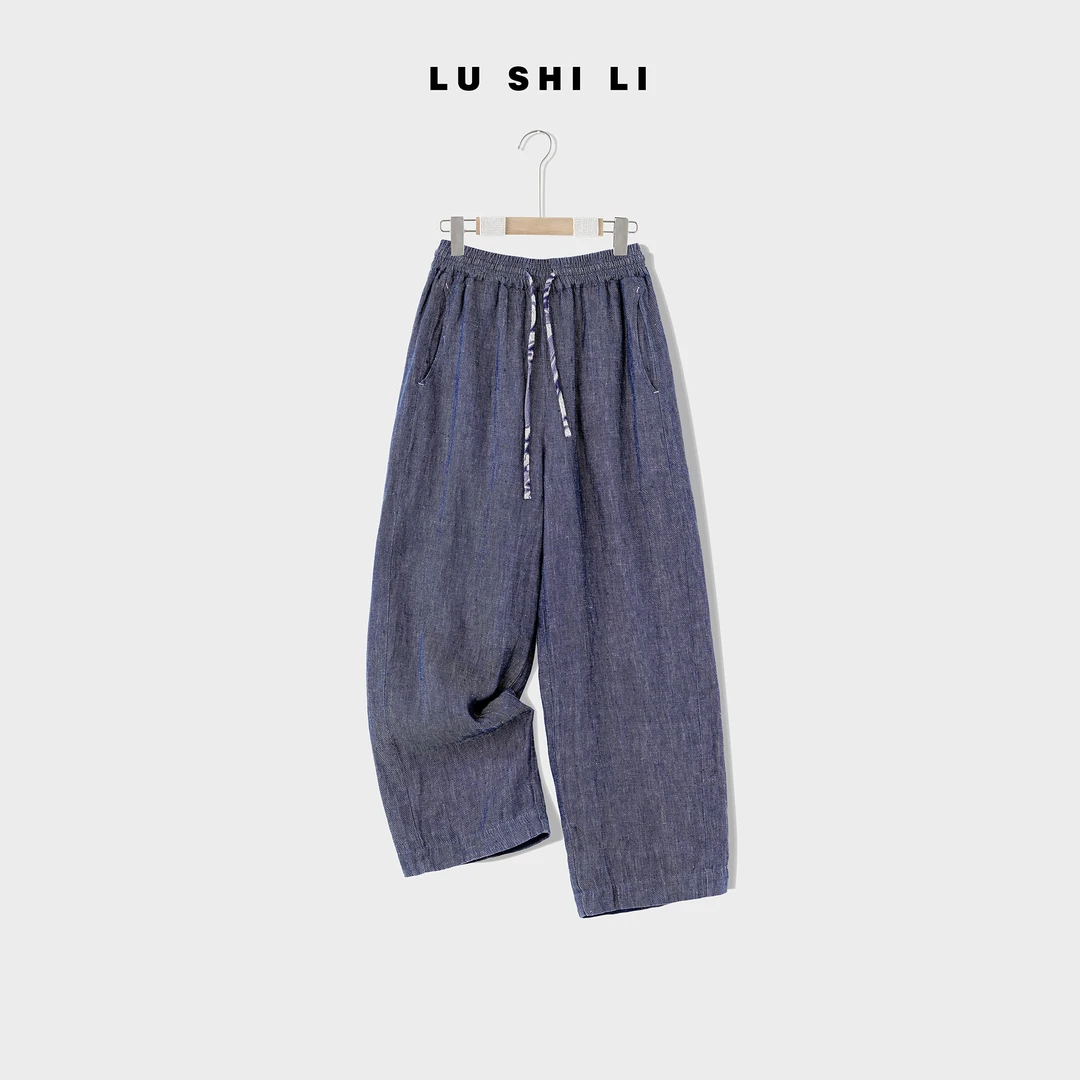 大宁女装潮流 100%汉麻【悠然自得】蓝色休闲直筒宽松百搭裤89193
