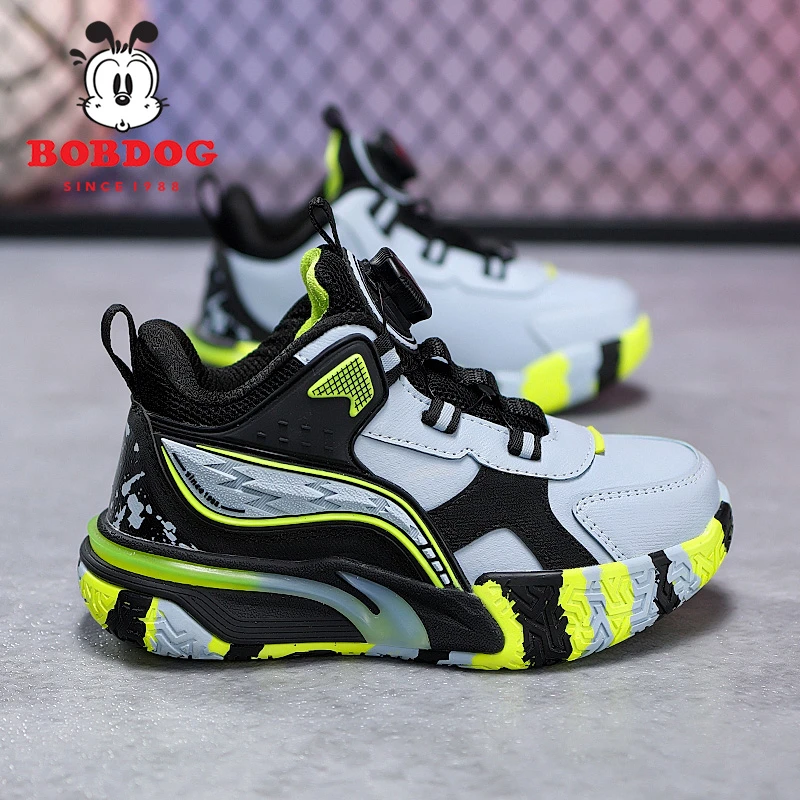 巴布豆男童运动鞋2025新款秋季薄款皮面防水中大童篮球鞋男孩鞋子