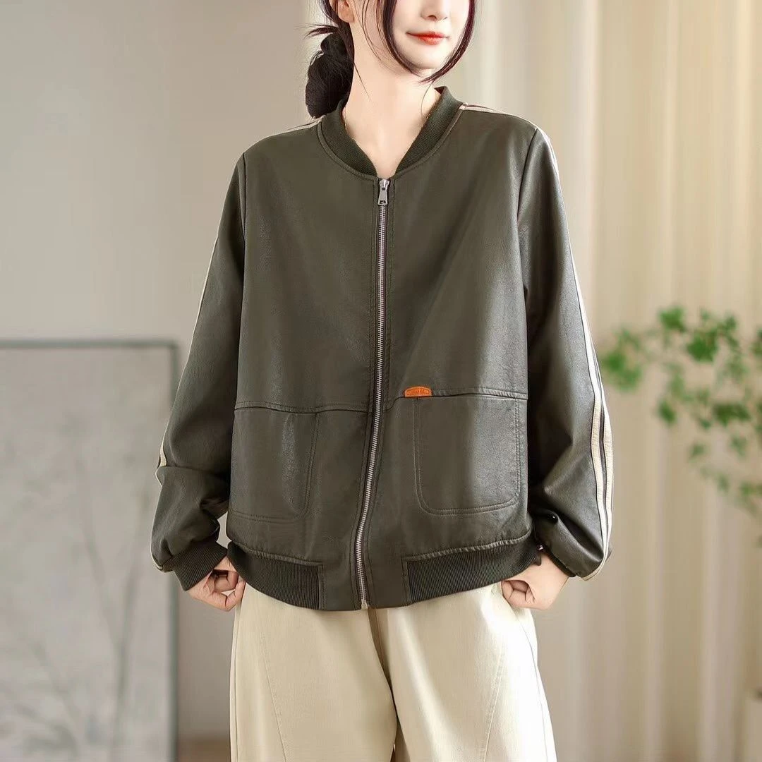 2025秋冬新款PU皮衣短款韩版百搭洋气时尚休闲女款棒球服夹克外套