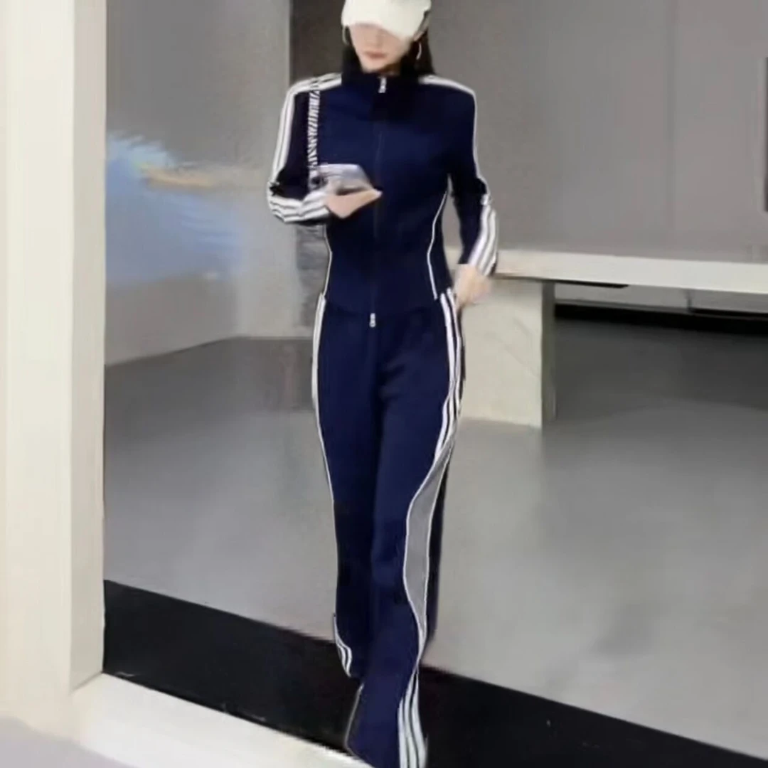 2025年早秋时尚套装法式气质搭配一整套运动装蓝色卫衣阔腿裤女潮