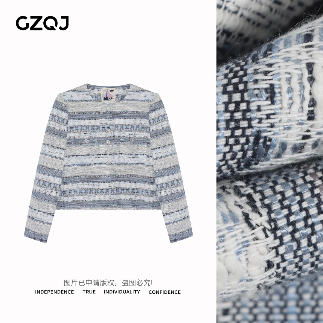 广州琴姐【蓝调绮风】 小香风条纹设计感气质百搭外套上衣女42995