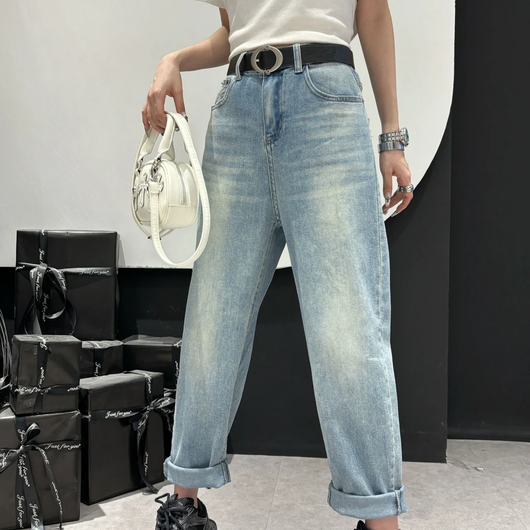 大码女装净版哈伦牛仔裤韩版宽松纯色简约2025新款