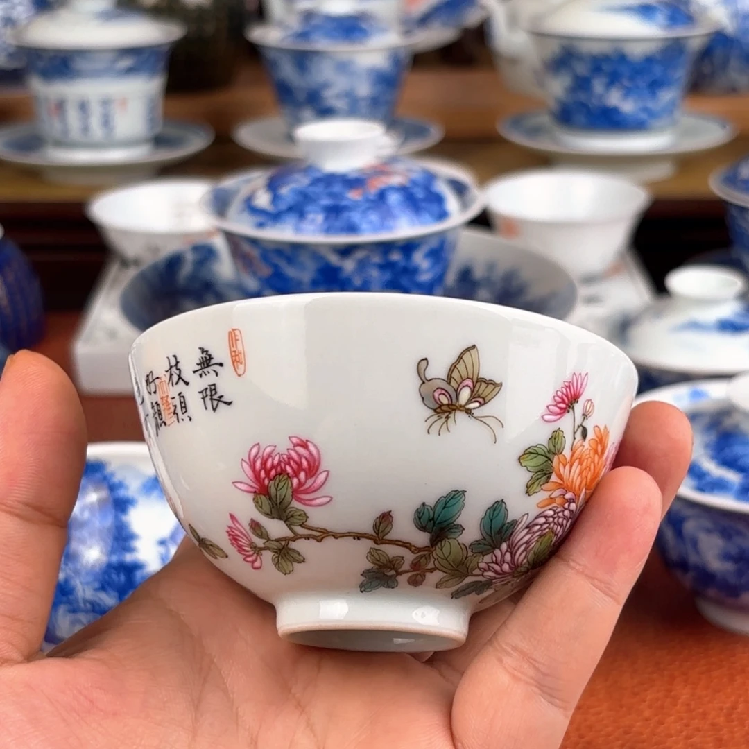 粉彩菊花 景德镇纯手工手绘主人杯