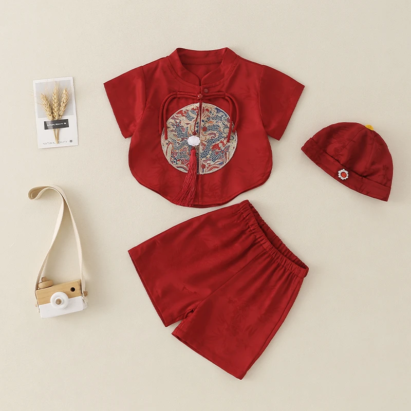 [清仓]GUYN正品GUYN新款秋款橙色三件套婴孩唐装宝宝百日服套装欢