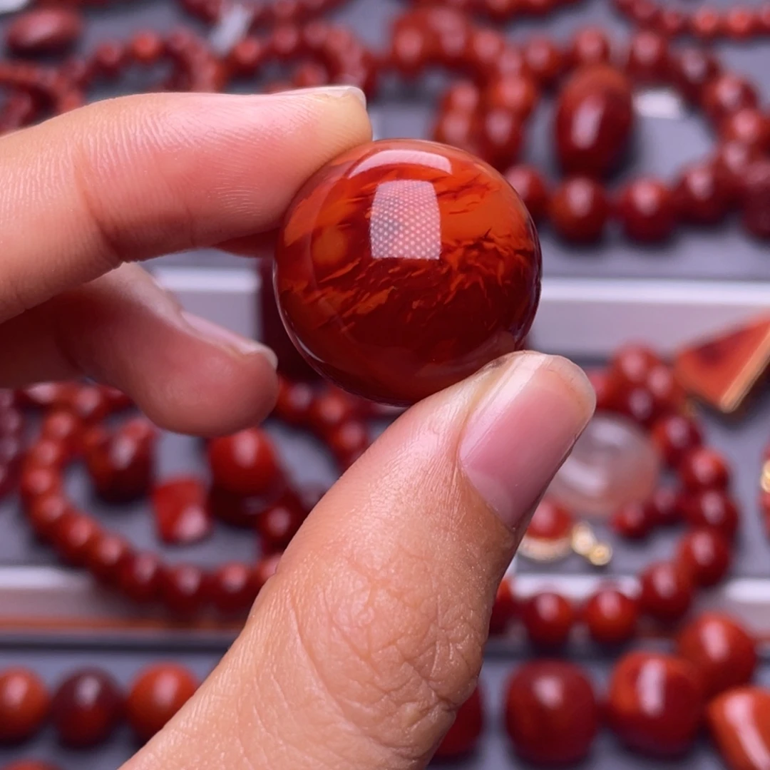 梨***白南红玛瑙未镶嵌其他天然原矿）22.8mm高品玫瑰火焰单珠