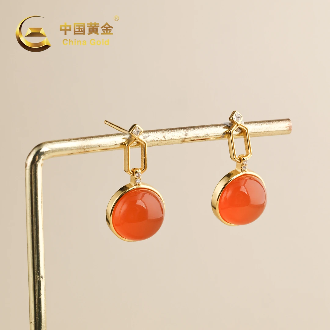 【中国黄金】霞落 | 南红*耳饰*S925银镶嵌-R2059-臻