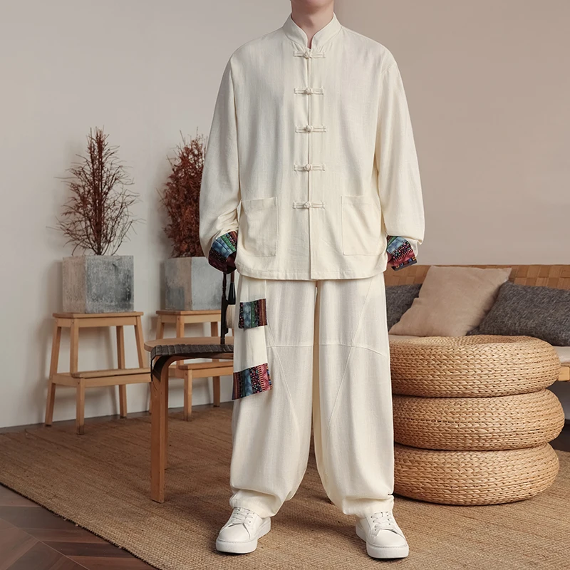 中国风居士服套装男士太极练功服衬衫裤子一套搭配新中式亚麻唐装