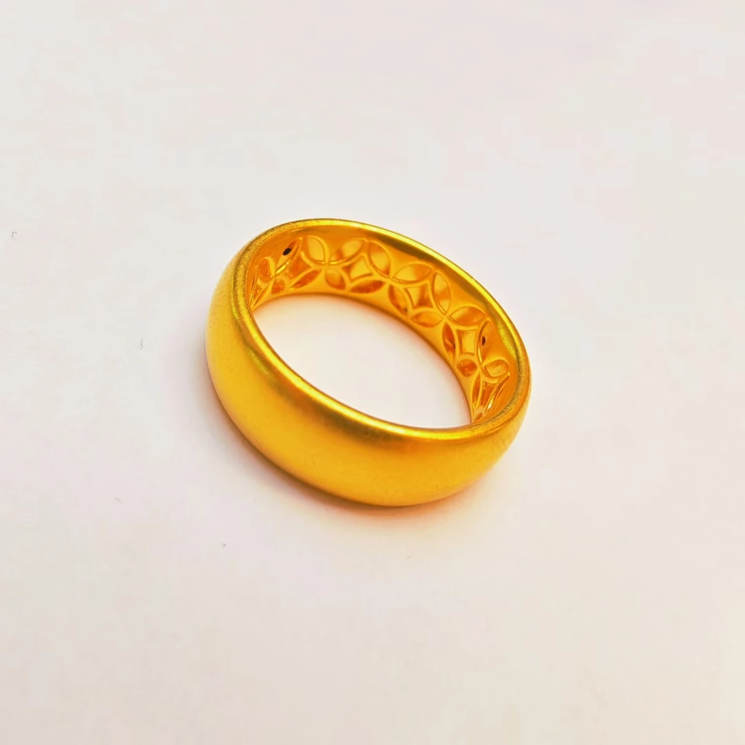 57#足金999 内壁大钱 戒指素款简约时尚经典情侣哑光精美