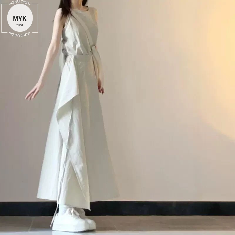无袖吊带背心连衣裙子女夏季2025新爆款独特漂亮长裙掐腰穿搭套装