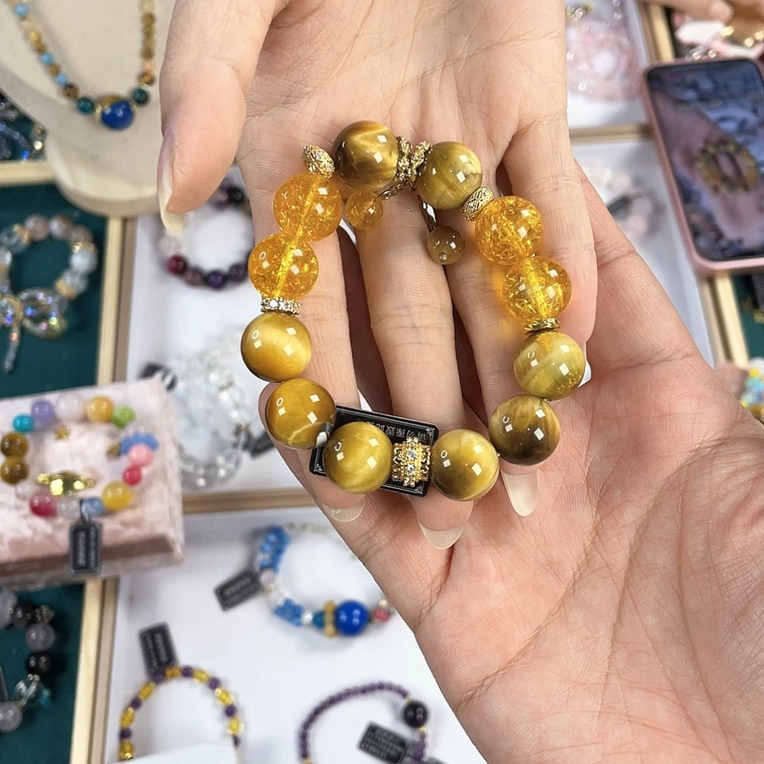 水晶手链银S925镀金镶嵌