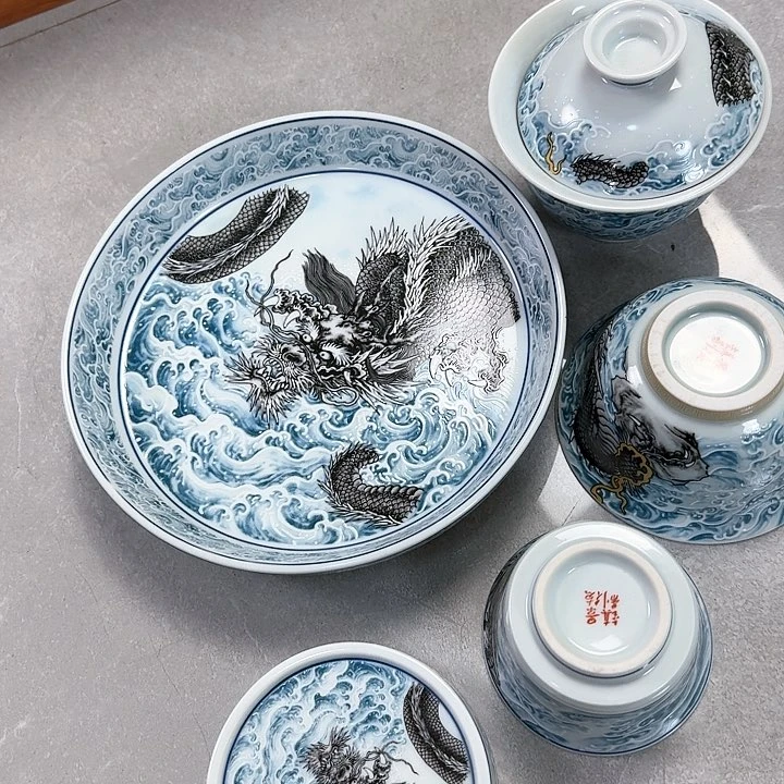 杯墨龙游海5件套景德镇