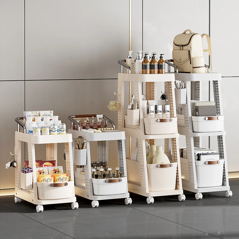 书架置物架落地家用简易多层带轮儿童玩具收纳阅读移动小推车书柜