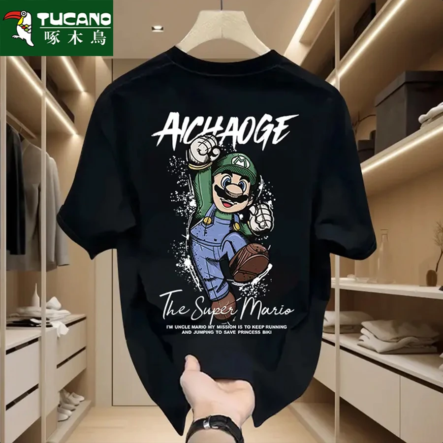 啄木鸟圆领民族风花型修身热转印花韩版夏季休闲T恤情侣时尚百搭