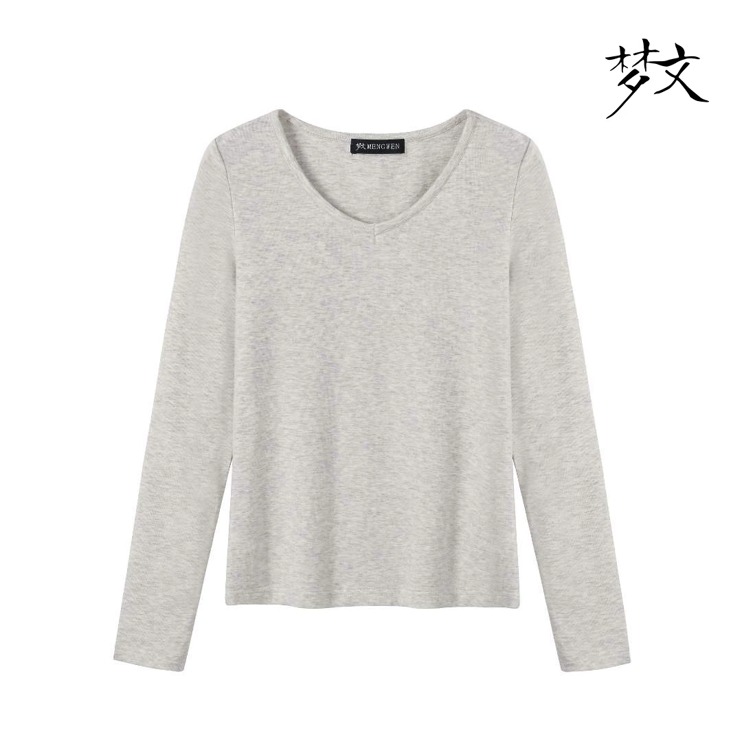 梦文秋冬设计感女打底衫修身显瘦百搭V领长袖上衣纯色内搭外穿