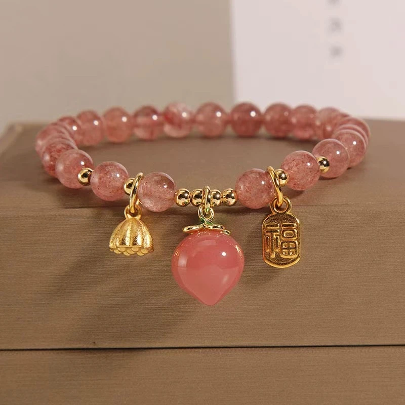 合金仿水晶手链 高颜值新中式水蜜桃莲蓬吊坠手串学生闺蜜礼物