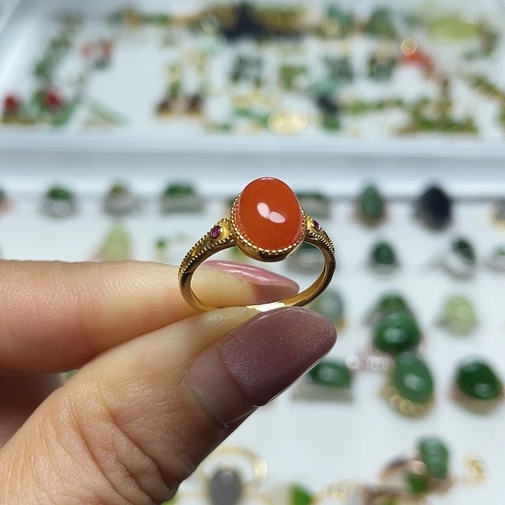 南红玛瑙银S925镶嵌戒指