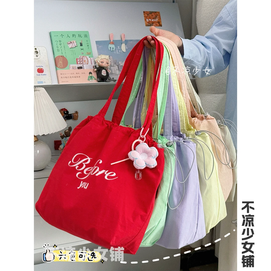 字母印花手提单肩包韩系ins慵懒风大容量帆布包袋文艺少女托特包
