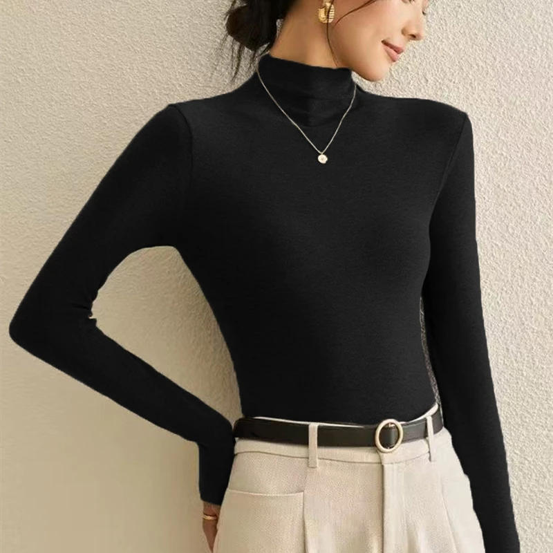2026年秋冬半高领打底衫女内搭新款双面德绒加厚洋气修身长袖t恤