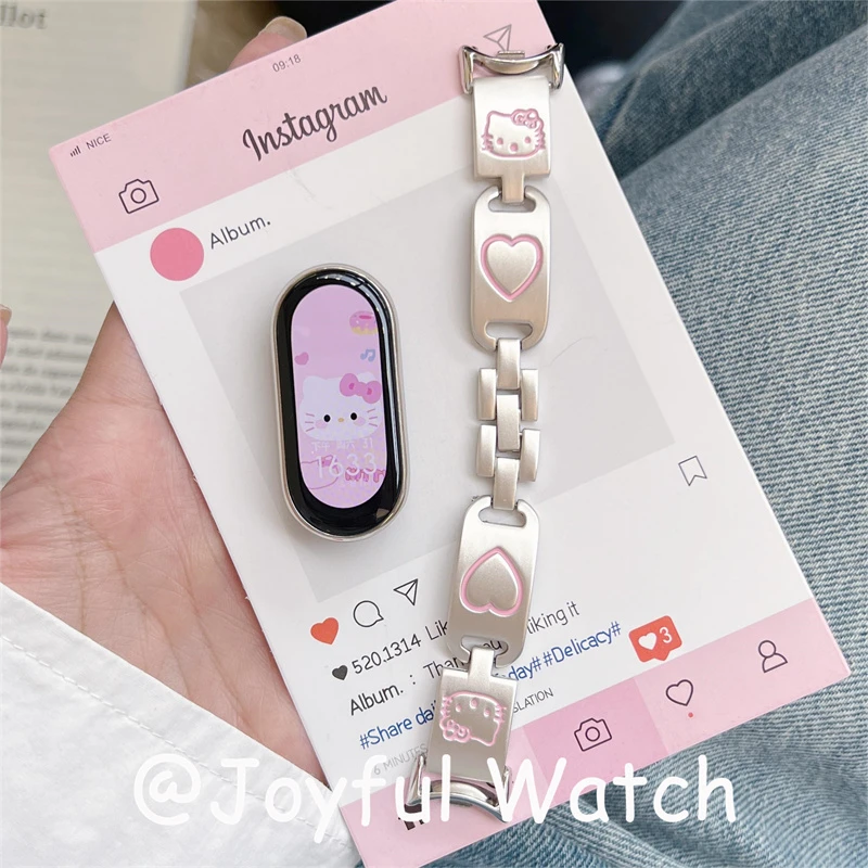 卡通爱心KT猫适用小米手环10表带9/8NFC金属凯蒂猫可爱kitty腕带