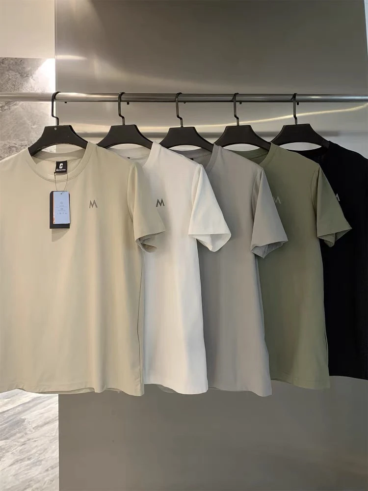 户外棉感吸湿透气速干衣纯色圆领短袖T恤弹力跑步运动休闲上衣男