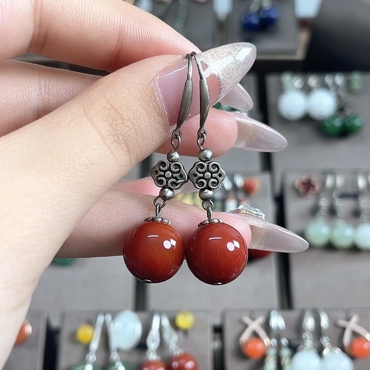 玛瑙/玉髓耳饰银S925镶嵌12左右