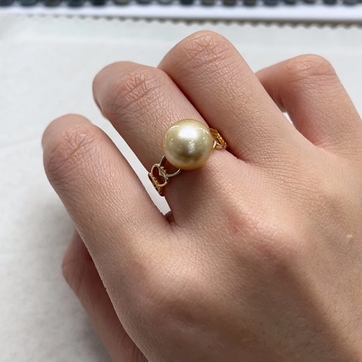 银S925镶嵌戒指海水珍珠N****?金珠10-11m
