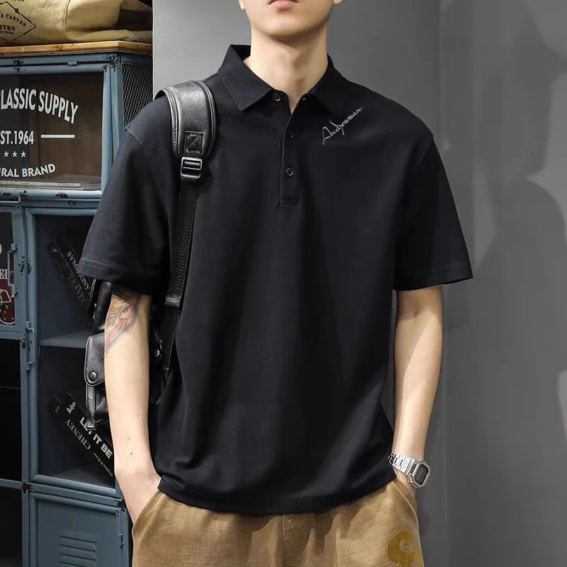 仓石一树潮牌简约POLO衫男短袖夏季2025新款宽松休闲上衣翻领T恤