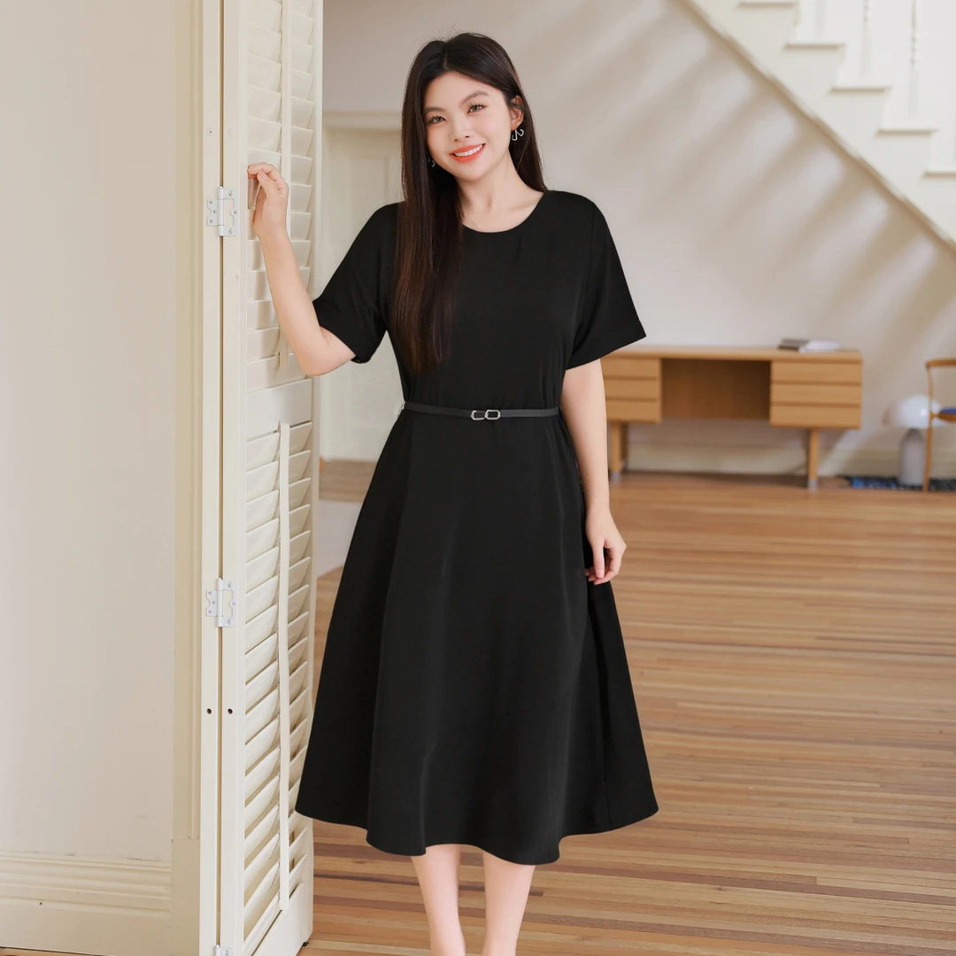 配腰带【轻职场中长连衣裙】MsShe大码女装夏装显瘦裙子S2506006